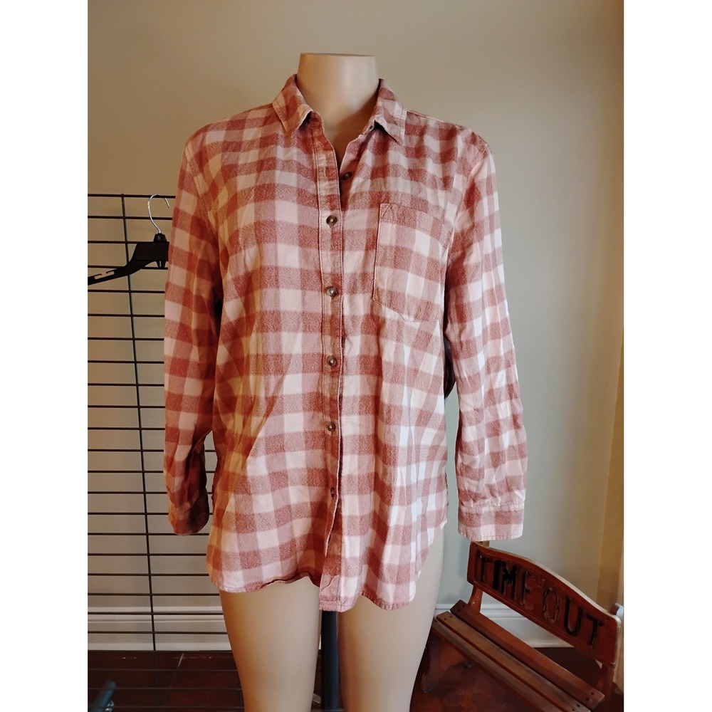 Universal Thread Womens Terracotta Orange Plaid Button‎ Down Shirt Size Medium